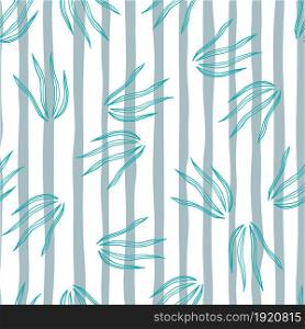 Random doodle grasss seamless pattern on stripe background. Nature organic botanical wallpaper. Design for fabric, textile print, wrapping, cover. Simple vector illustration.. Random doodle grasss seamless pattern on stripe background. Nature organic botanical wallpaper.