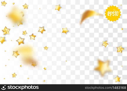 Random falling golden star glitter transparent sparkle background. Christmas banner, New Year greeting, invitation, postcard. Shimmer vector illustration.. Golden holiday star confetti random falling