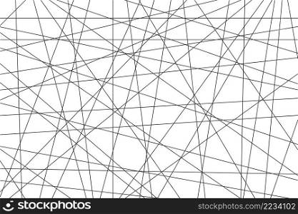Random line pattern. Geometric abstract lines background. Black chaotic texture. Diagonal and straight line pattern on white background. Vector.