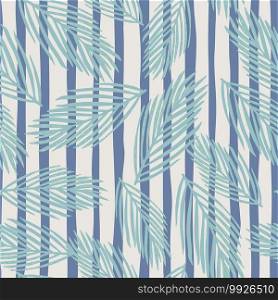 Random new year seamless doodle pattern with blue fir branches ornament. Striped background. Decorative backdrop for fabric design, textile print, wrapping, cover. Vector illustration.. Random new year seamless doodle pattern with blue fir branches ornament. Striped background.