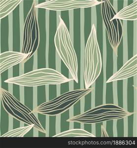Random organic line leaves pattern on stripe background. Abstract botanical backdrop. Nature wallpaper. Design for fabric , textile print, wrapping, cover. Simple vector illustration.. Random organic line leaves pattern on stripe background.