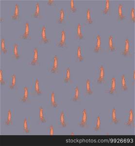 Random pale seamless pattern with little orange squid silhouettes. Pale blue background. Decorative backdrop for fabric design, textile print, wrapping, cover. Vector illustration. Random pale seamless pattern with little orange squid silhouettes. Pale blue background.