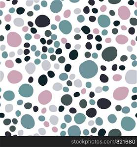 Random pebble seamless pattern on white background. Abstract geometric dotted wallpaper. Chaotic stones backdrop. Vector illustration. Random pebble seamless pattern on white background.