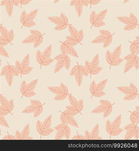 Random seamless nature pattern with falling leaves. Light pastel pink palette botanic backdrop. Perfect for fabric design, textile print, wrapping, cover. Vector illustration.. Random seamless nature pattern with falling leaves. Light pastel pink palette botanic backdrop.