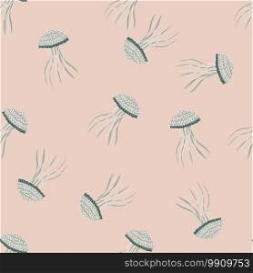 Random seamless pastel tones pattern with jellyfishes. Light grey underwater ornament on soft pink background. Designed for wallpaper, textile, wrapping paper, fabric print. Vector illustration.. Random seamless pastel tones pattern with jellyfishes. Light grey underwater ornament on soft pink background.