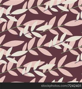 Random seamless pattern with botanic elements. Lilac and light branches on purple background. Vector illustration. Designed for textile, wallpaper, wrapping paper, kids clothes.. Random seamless pattern with botanic elements. Lilac and light branches on purple background.