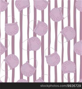 Random seamless pattern with cooking bowler light purple ornament. Striped background. Decorative print for fabric design, textile print, wrapping, cover. Vector illustration. Random seamless pattern with cooking bowler light purple ornament. Striped background.