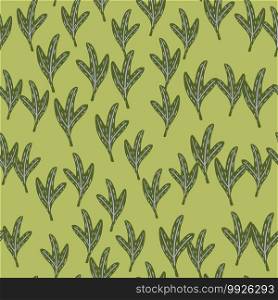 Random seamless pattern with little green abstract leaf silhouettes. Light green background. Great for fabric design, textile print, wrapping, cover. Vector illustration.. Random seamless pattern with little green abstract leaf silhouettes. Light green background.