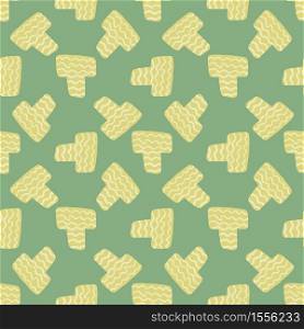 Random seamless pattern with yellow elements and light green background. Decorative backdrop for fabric design, textile print, wrapping, cover. Vector illustration.. Random seamless pattern with yellow elements and light green background.