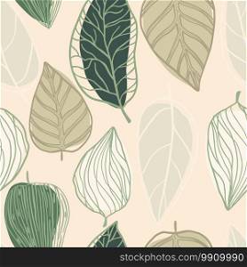 Random spring seamless pattern with doodle leaves elements. Pastel palette foliage artwork. Light pink background. Great for fabric design, textile print, wrapping, cover. Vector illustration.. Random spring seamless pattern with doodle leaves elements. Pastel palette foliage artwork. Light pink background.
