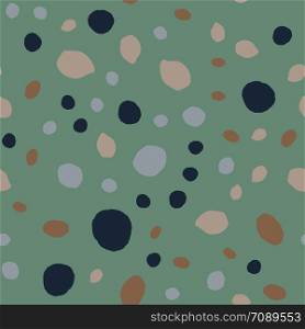 Random stones wallpaper. Pebble seamless pattern on green background. Abstract geometric dotted texture. Vector illustration. Pebble seamless pattern. Random stones wallpaper illustration
