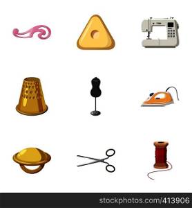 Range of tools for dressmakers icons set. Cartoon illustration of 9 range of tools for dressmakers vector icons for web. Range of tools for dressmakers icons set