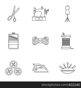 Range of tools for dressmakers icons set. Outline illustration of 9 range of tools for dressmakers vector icons for web. Range of tools for dressmakers icons set
