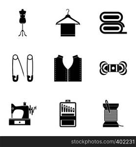 Range of tools for dressmakers icons set. Simple illustration of 9 range of tools for dressmakers vector icons for web. Range of tools for dressmakers icons set