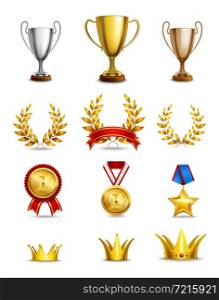 Ranking icons set of different size awards and medals isolated vector illustration