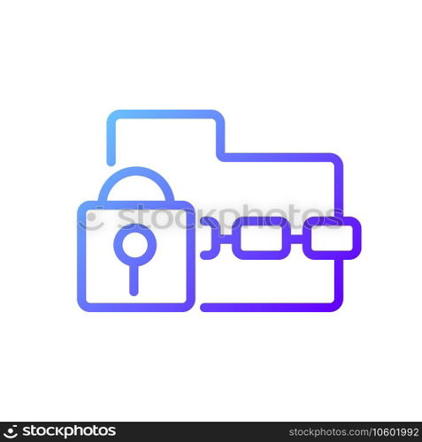 Ransomware pixel perfect gradient linear vector icon. Data encryption. Malicious program. Cryptoviral extortion. Thin line color symbol. Modern style pictogram. Vector isolated outline drawing. Ransomware pixel perfect gradient linear vector icon