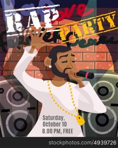 Rap concert poster with black singer and sound system on background vector illustration. Rap Concert Poster