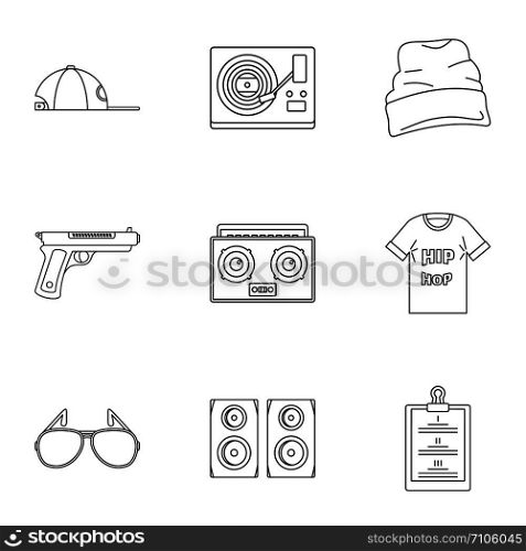 Rap icon set. Outline set of 9 rap vector icons for web design isolated on white background. Rap icon set, outline style