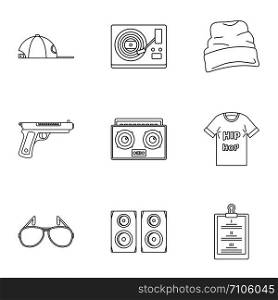 Rap icon set. Outline set of 9 rap vector icons for web design isolated on white background. Rap icon set, outline style