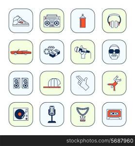 Rap music icons set with sneakers boombox headphones isolated vector illustration