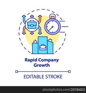 Rapid company growth concept icon. External business growth abstract idea thin line illustration. Mergers and acquisitions. Company development. Vector isolated outline color drawing. Editable stroke. Rapid company growth concept icon
