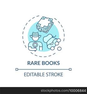 Rare books concept icon. Online library category idea thin line illustration. Important historical materials. New technologies. Vector isolated outline RGB color drawing. Editable stroke. Rare books concept icon