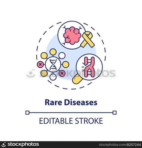 Rare diseases concept icon. Identifying genetic basis of potential illness. Application of precision medicine abstract idea thin line illustration. Isolated outline drawing. Editable stroke. Rare diseases concept icon