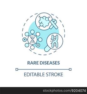 Rare diseases turquoise concept icon. Identifying genetic basis of potential illness. Application of precision medicine abstract idea thin line illustration. Isolated outline drawing. Editable stroke. Rare diseases turquoise concept icon