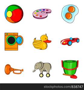 Rare toy icons set. Cartoon set of 9 rare toy vector icons for web isolated on white background. Rare toy icons set, cartoon style