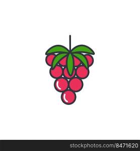 Raspberry color line icon vector illustration. Simple image single berry. Raspberry red with green tail logo. Healthy organic food isolated on white background. Raspberry color line icon vector illustration