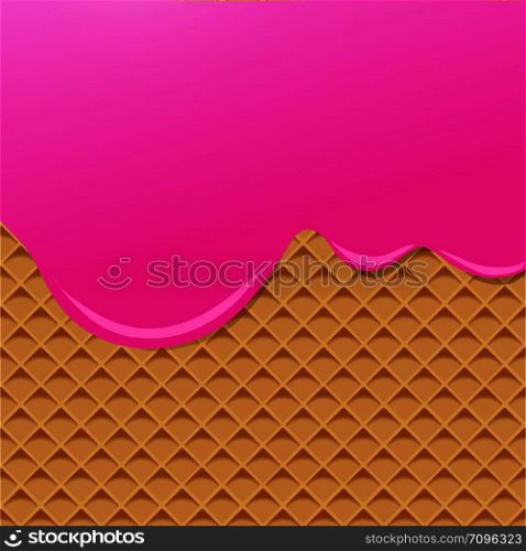 Raspberry Cream Melted on Wafer Background. Vector Illustration, eps 10
