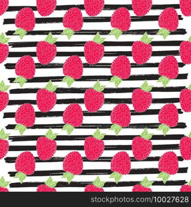 Raspberry hand drawn sketch striped Seamless Pattern. Vector Illustration.. Raspberry hand drawn sketch striped Seamless Pattern. Vector Illustration