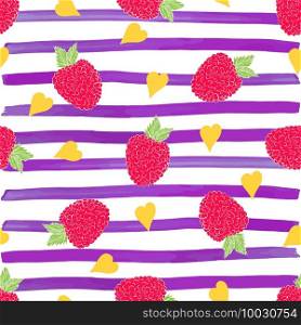 Raspberry hand drawn sketch striped Seamless Pattern. Vector Illustration.. Raspberry hand drawn sketch striped Seamless Pattern. Vector Illustration