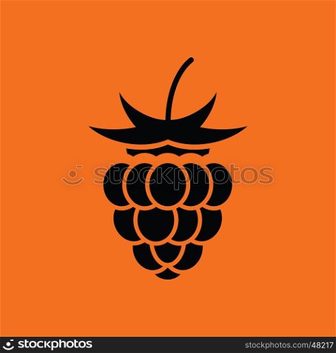 Raspberry icon. Orange background with black. Vector illustration.