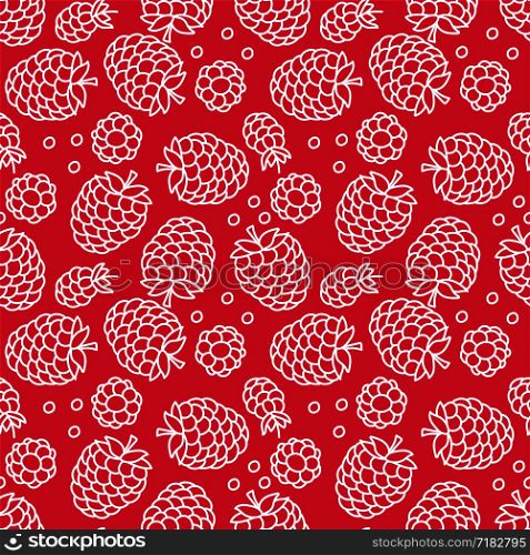 Raspberry seamless pattern. Hand drawn fresh fruit. Vector sketch background. Color doodle wallpaper. Red berry print