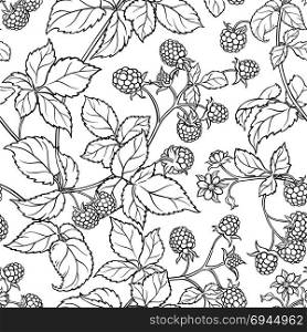 raspberry seamless pattern. raspberry branches seamless pattern on white background