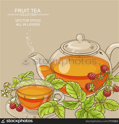 raspberry tea vector background. cup of raspberry tea and teapot vector background