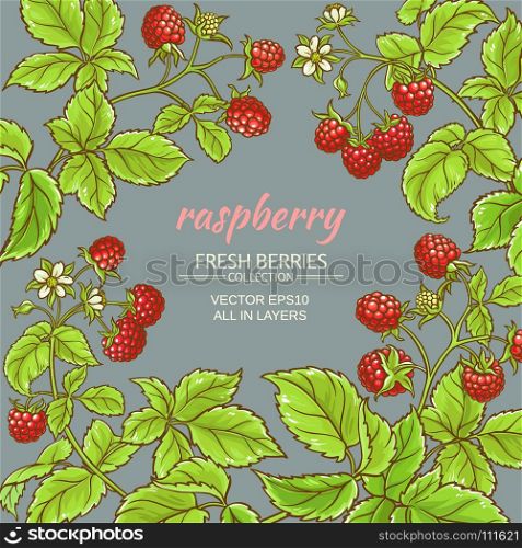 raspberry vector frame. raspberry branches vector frame on color background