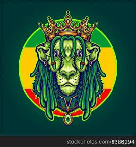 Rasta lion king cool with reggae crown vector illustrations for your work logo, merchandise t-shirt, stickers and label designs, poster, greeting cards advertising business company or brands