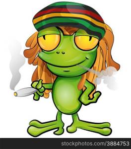 Rastafarian frog cartoon isolated on white background