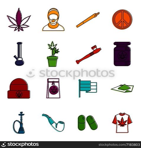 Rastafarian icons set. Doodle illustration of vector icons isolated on white background for any web design. Rastafarian icons doodle set