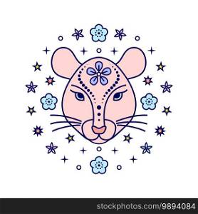 Rat Chinese zodiac sign in line art style on white background.. Rat Chinese zodiac sign i
