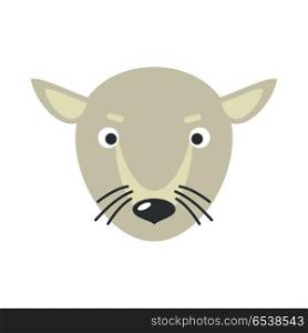 Rat or mouse face vector. Flat design. Animal head cartoon icon. Illustration for nature concepts, children s books illustrating, printing materials, web. Funny mask or avatar. Isolated on white . Rat Face Vector Illustration in Flat Design. Rat Face Vector Illustration in Flat Design