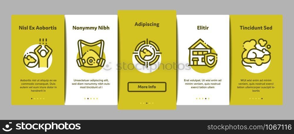 Rat Protect Onboarding Mobile App Page Screen Vector Thin Line. Rat Control Service, Human Silhouette And Protective Mask, Gloves And Spray Concept Linear Pictograms. Contour Illustrations. Rat Protect Onboarding Elements Icons Set Vector