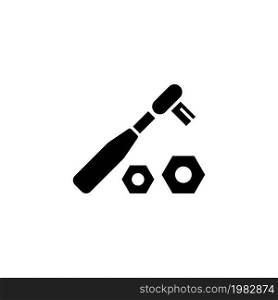 Ratchet Wrench and Nuts. Flat Vector Icon. Simple black symbol on white background. Ratchet Wrench and Nuts Flat Vector Icon