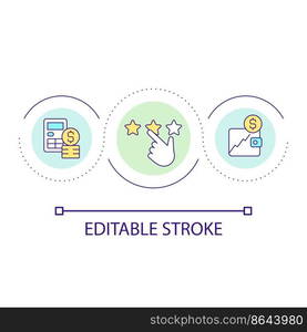 Rate accounting service loop concept icon. Capital growth. Financial assistance for business abstract idea thin line illustration. Isolated outline drawing. Editable stroke. Arial font used. Rate accounting service loop concept icon