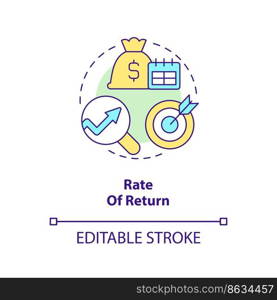 Rate of return concept icon. Risk forecasting. Factor affecting investment decisions abstract idea thin line illustration. Isolated outline drawing. Editable stroke. Arial, Myriad Pro-Bold fonts used. Rate of return concept icon