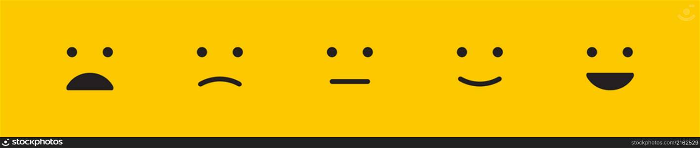 Rating emotion icon set on yellow background. Feedback emoji, vector illustration in flat style