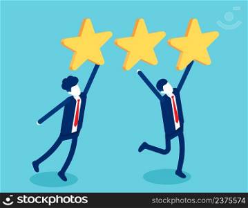 Rating for business. Consumer rate to choose positive stars for the application. Isometric vector concept