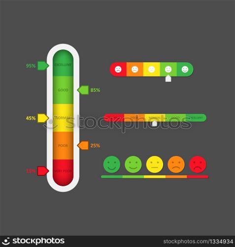 Rating scale or reviews. Color level indicator. Progress bar template. Vector EPS 10
